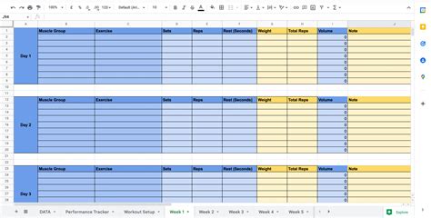 Workout Google Sheet Template