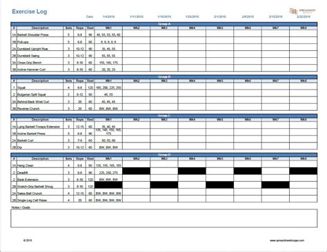 Workout Log Template Excel