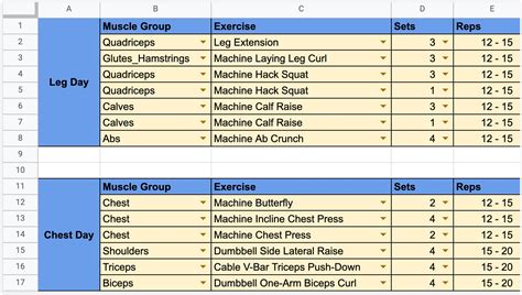 Workout Plan Google Sheets Template