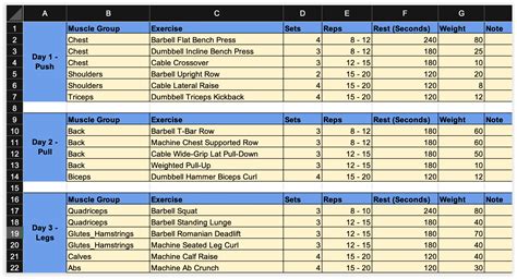 Workout Template For Excel