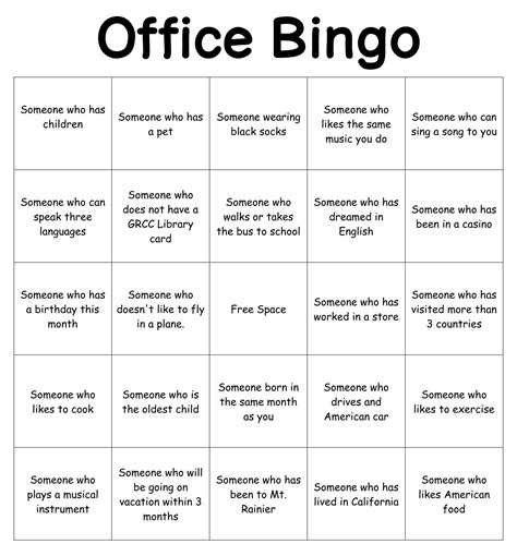 Workplace Bingo Template