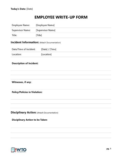 Write Up Form Template