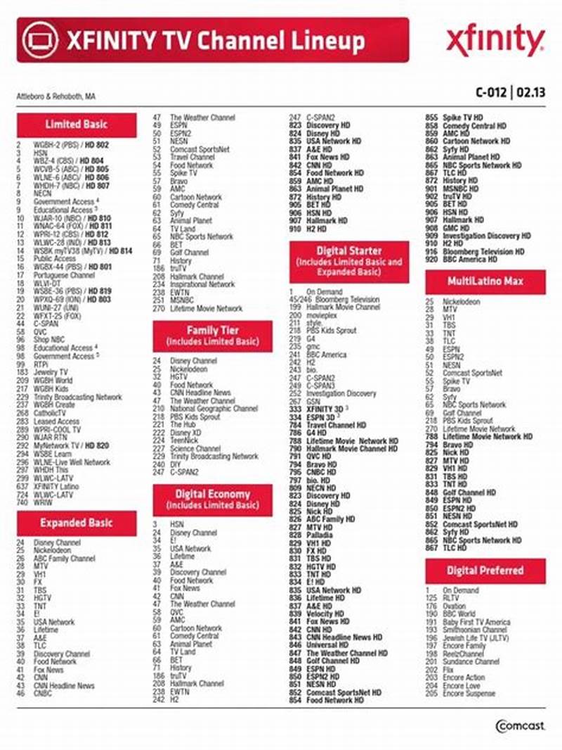 Xfinity Channel Lineup Printable