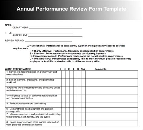 Yearly Employee Review Template