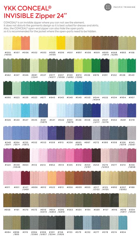 Ykk Zipper Color Chart