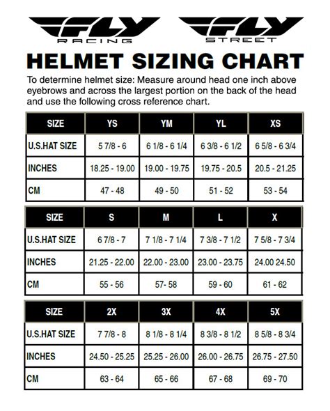 Youth Motorcycle Helmet Size Chart