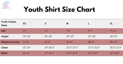 Youth Shirt Sizes Chart