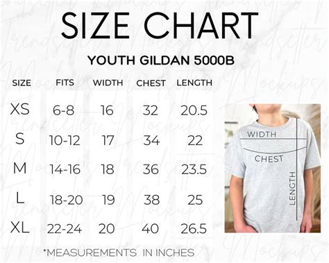 Youth Size Shirts Chart