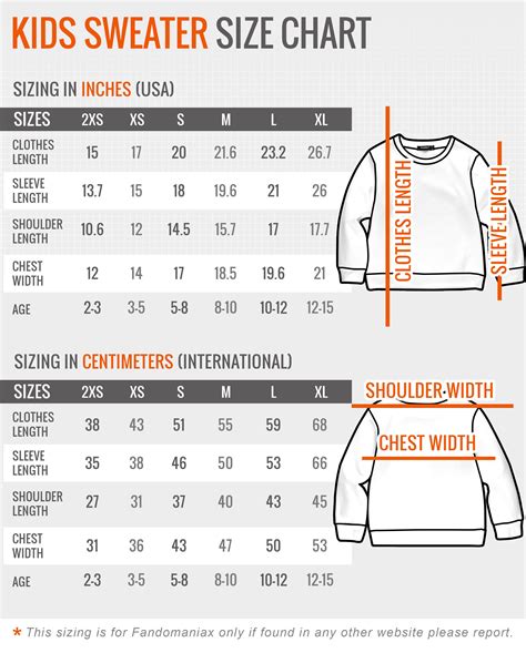 Youth Sweater Size Chart