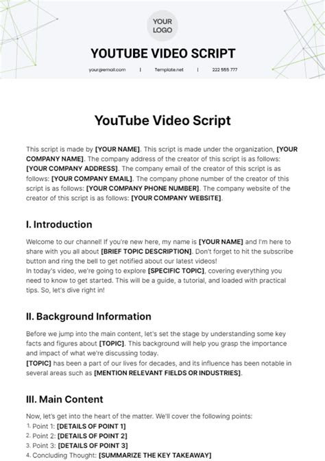 Youtube Video Script Template