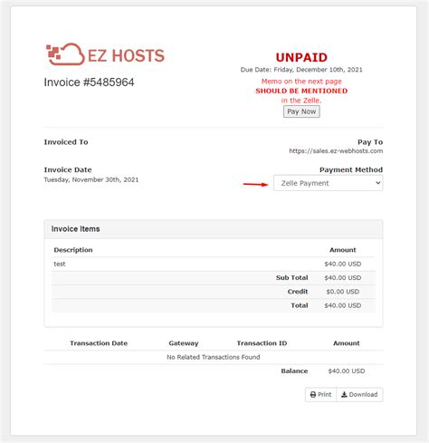 Zelle Invoice Template