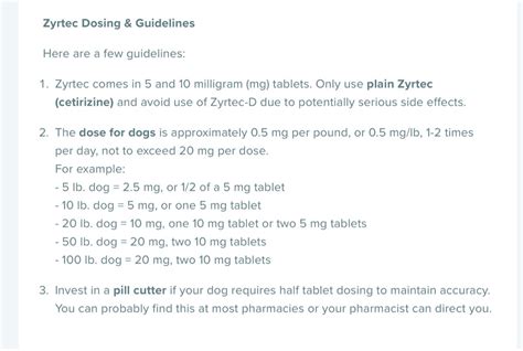 Zyrtec Dog Dosage Chart