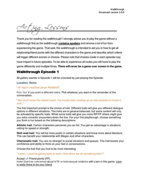 Acting Lessons 1 0 Walkthrough