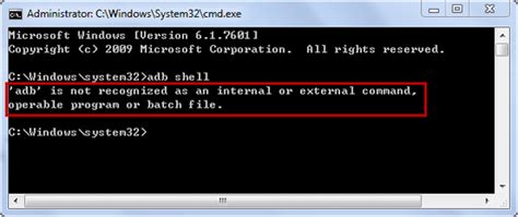 adb is not recognized as an internal or external command operable program or batch file