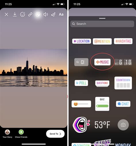 Add stickers to Instagram story with music