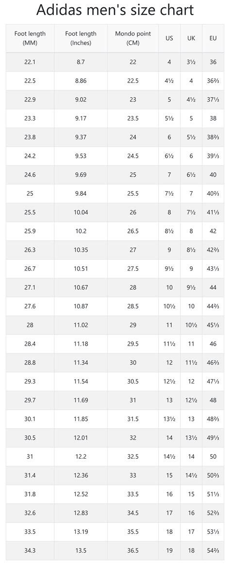 Adidas Sizing Chart Mens