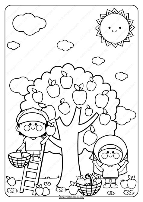 apple picking coloring pages