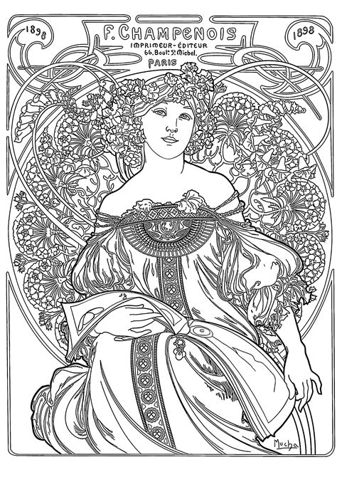 art nouveau coloring pages for adults