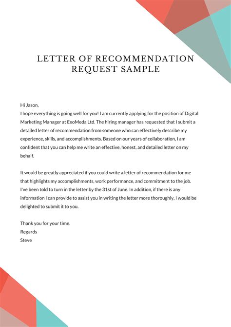 Ask For Recommendation Letter Template