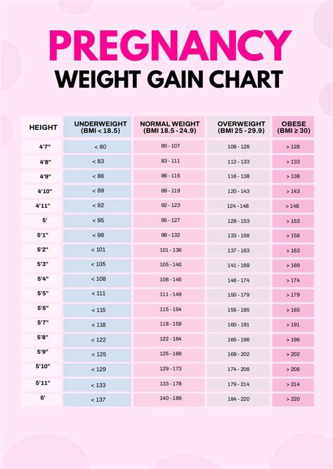 Average Weight Gain Chart During Pregnancy