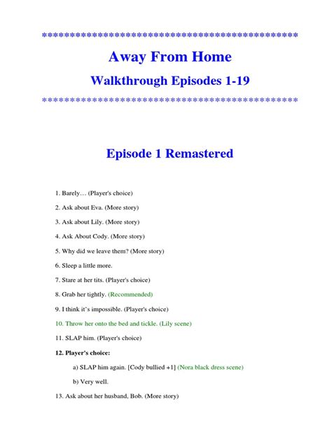 Away From Home Walkthrough Mod