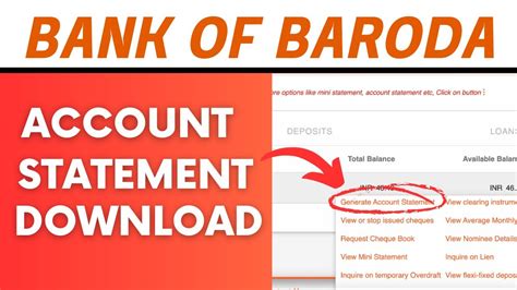 bank of baroda net banking statement download
