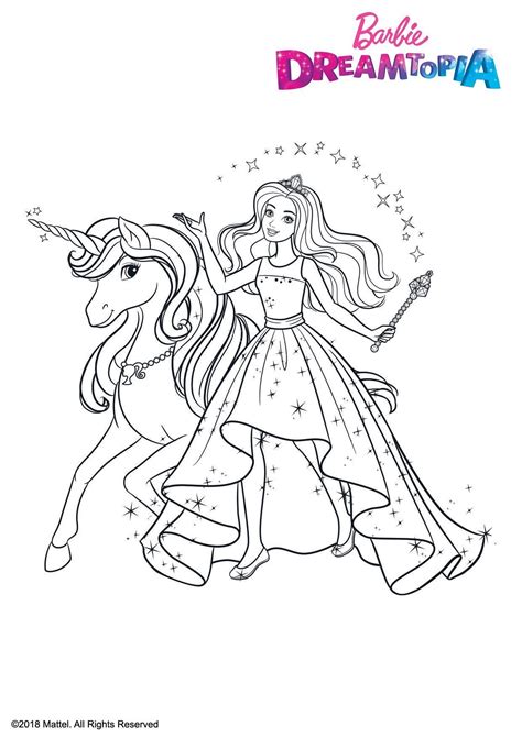 barbie with unicorn coloring pages
