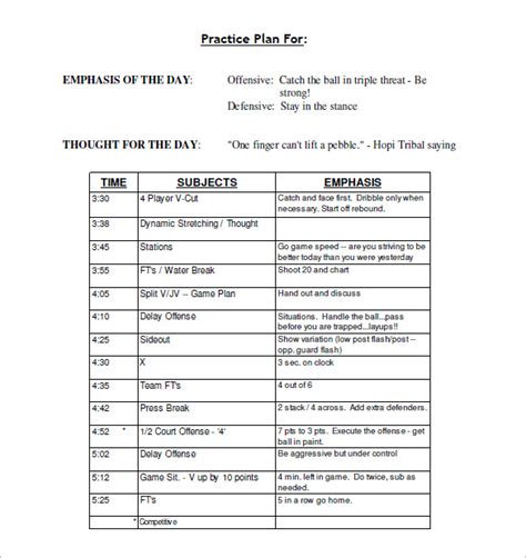 Basketball Practice Schedule Template