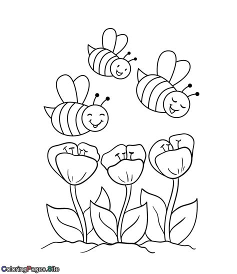 bees and flowers coloring pages