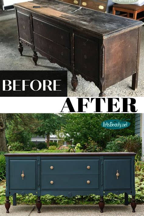 before and after painted antique buffet