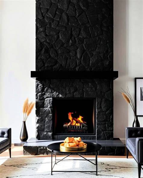black painted stone fireplace