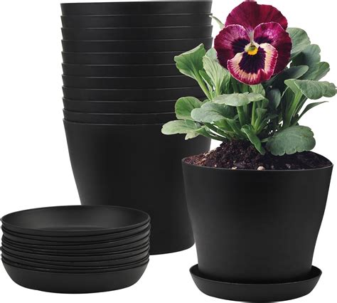 black plastic flower pots