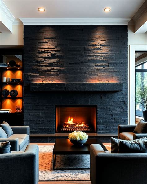 black stone fireplace