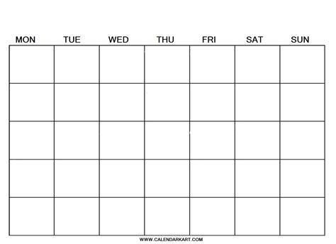 Blank Template Of Calendar