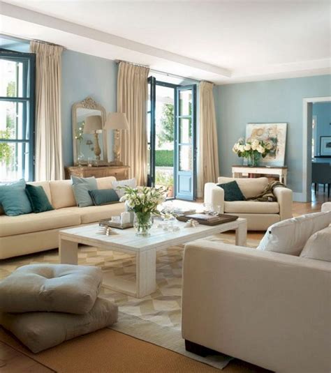 beige and blue living room