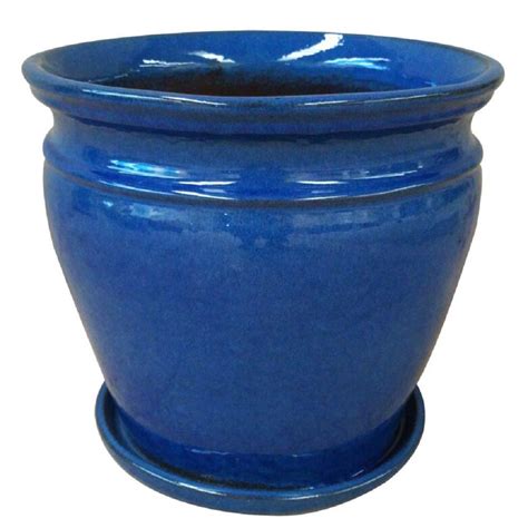 blue ceramic flower pots