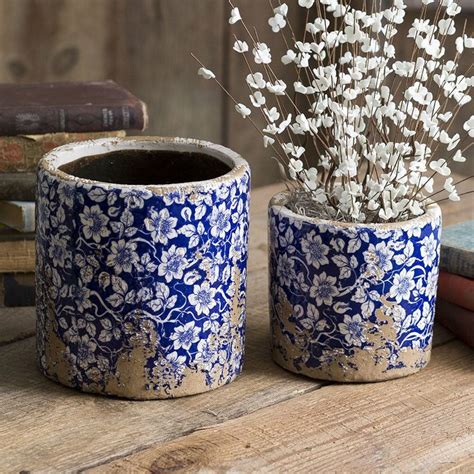 blue ceramic flower pots