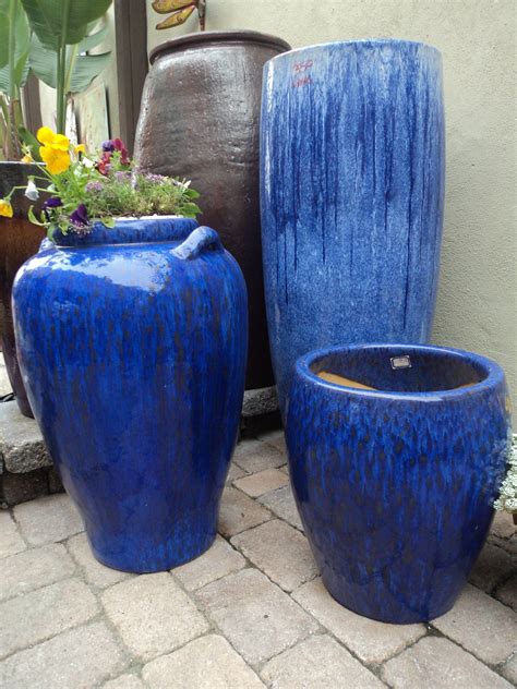 blue garden pots