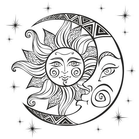bohemian sun and moon coloring pages for adults