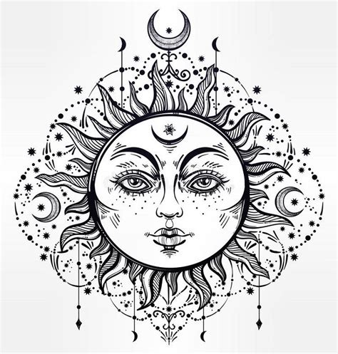 bohemian sun and moon coloring pages for adults