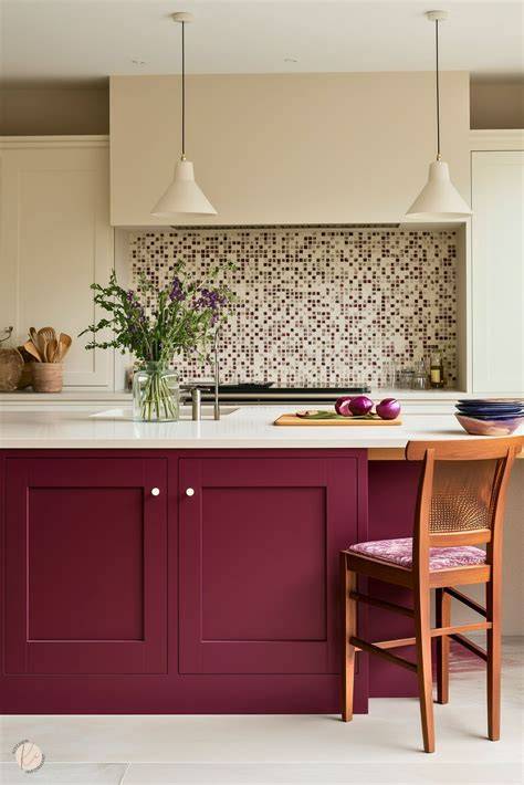 burgundy backsplash
