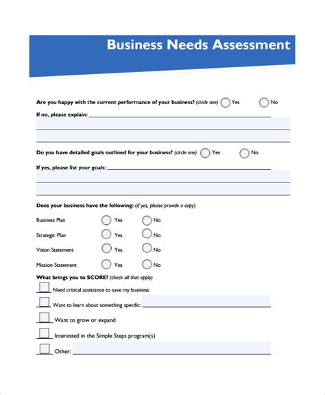 Business Needs Assessment Template