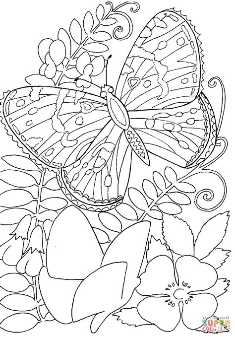 butterfly and flower coloring page