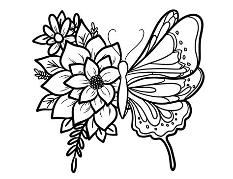 butterfly on flower coloring page