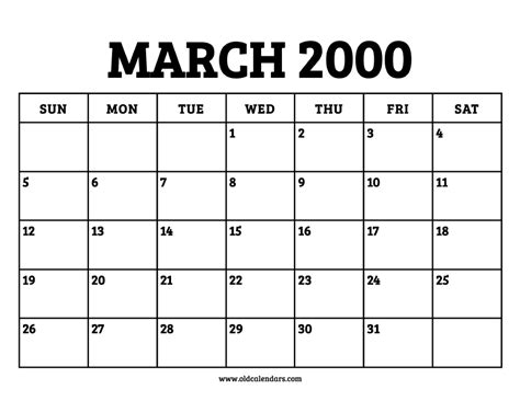 calendar for march 2000