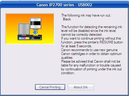 cara menghilangkan peringatan tinta habis pada printer canon