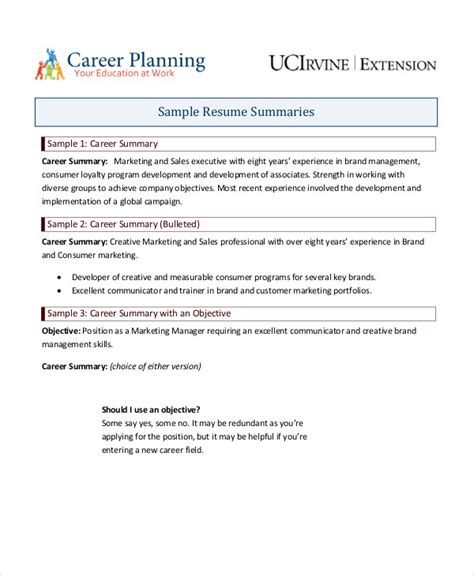 Career Summary Template