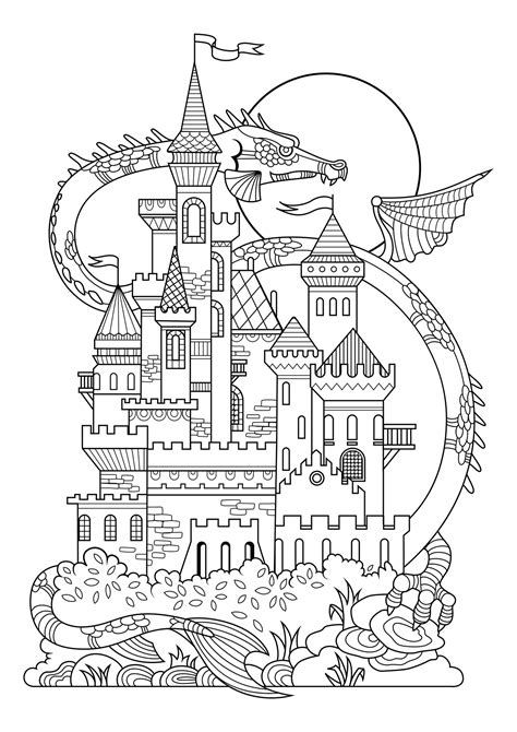 castle and dragon coloring pages