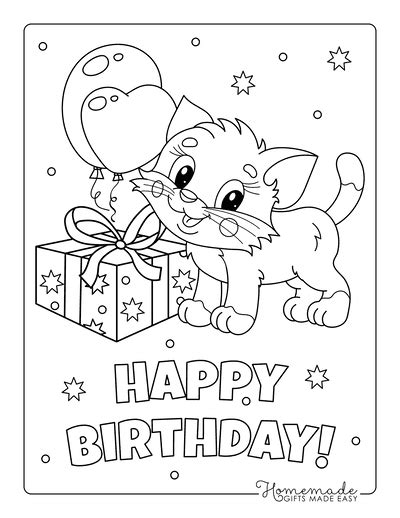 cat birthday coloring pages