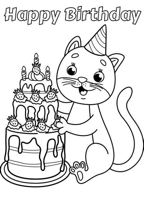 cat birthday coloring pages